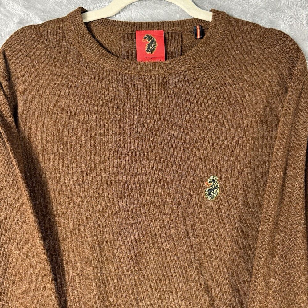 Luke Sweater Mens XL Brown  Embroidered Lion Logo Made In Italy Wool Jumper‎